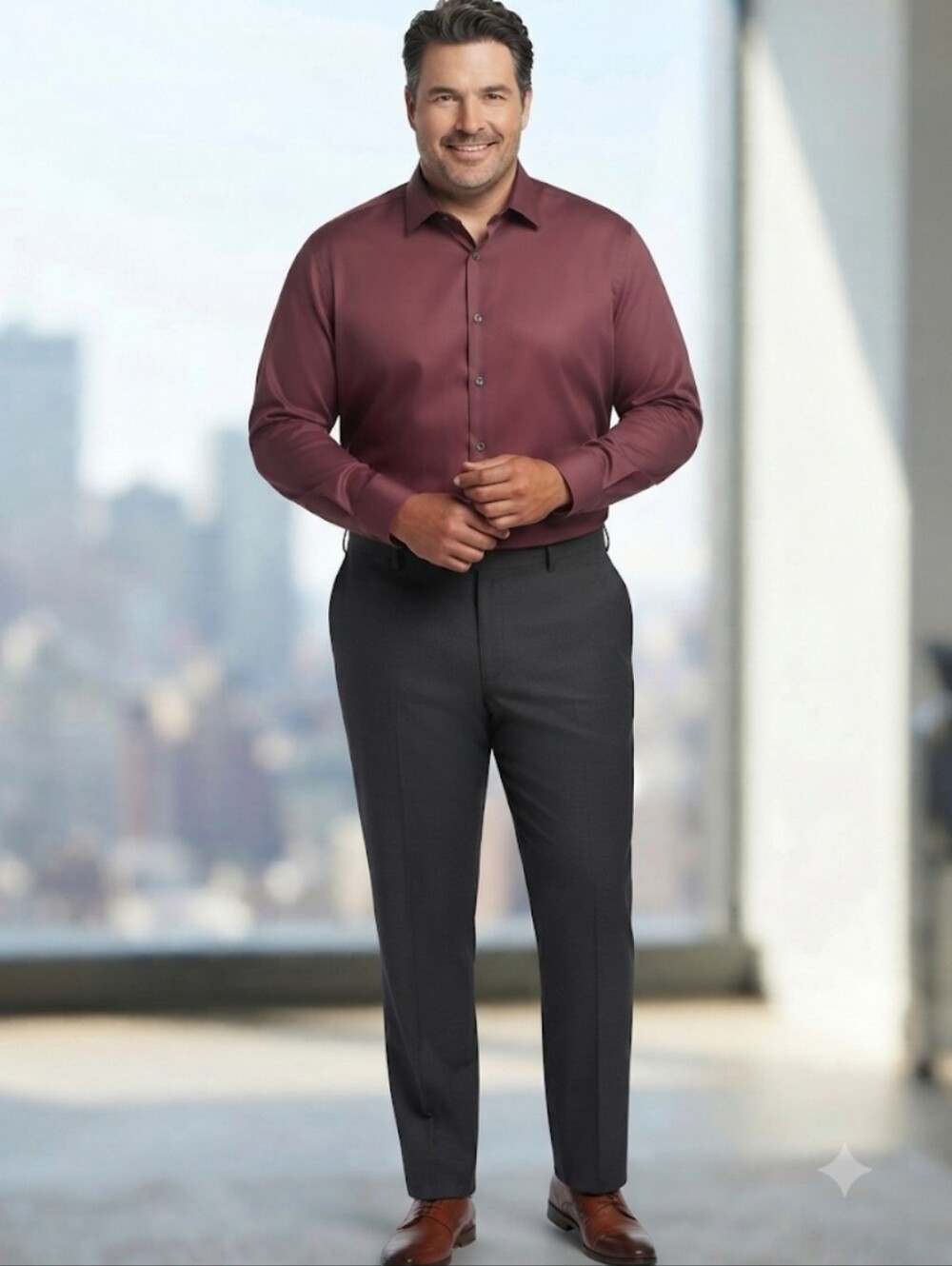 Calvin Klein Steel+ Men’s Burgundy Dress Shirt XL 17.5 32/33 Regular Fit